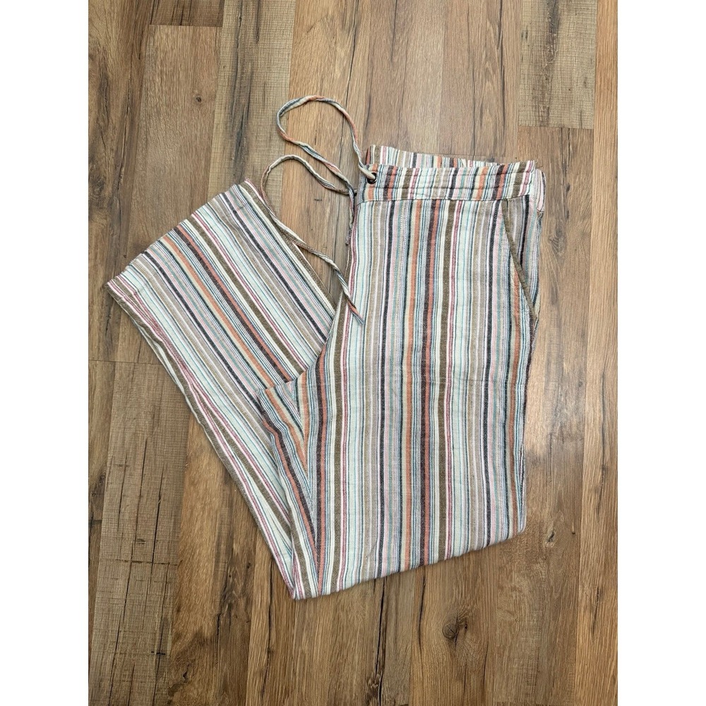 For‎ Cynthia Striped Linen Blend Drawstring Pants Size L Casual Boho